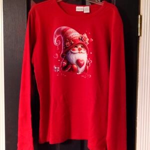 VALENTINE'S DAY RED GNOME LONG SLEEVE SHIRT SIZE M